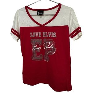 Retro Red & White Jersey T-Shirt Love Elvis Presley Women’s XL Graceland MINTY